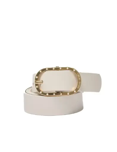 [PR/00048] Cinturón blanco mujer hebilla dorada